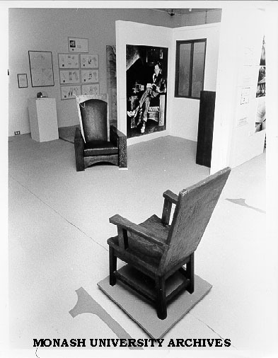 'Walter Burley Griffin - A Re-View'. Walter Burley Griffin's chairs, on loan from Newman College, as shown in University Gallery