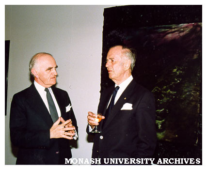 Professor Louis Waller (left) and Emeritus Professor Rod Andrew at opening of Robert Morris exhibition