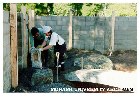 Placing lanterns, Japanese Garden