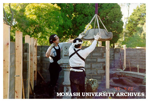 Erecting Kasuga style lantern, Japanese Garden