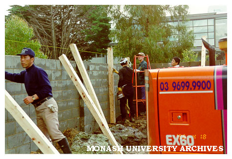 Setting Hinoki cypress fence posts, Japanese Garden