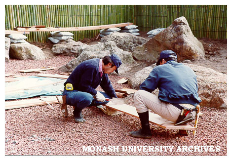 Constructing roof for Kenninji style fence, Japanese Garden