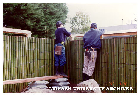 Erecting roof for Kenninji style fence, Japanese Garden