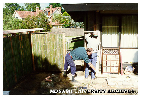 Constructing entrance gate, Japanese Garden