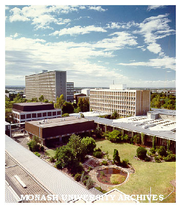 Raised view of Botany systems garden, flanked by Medical buildings with Humanities building in the background