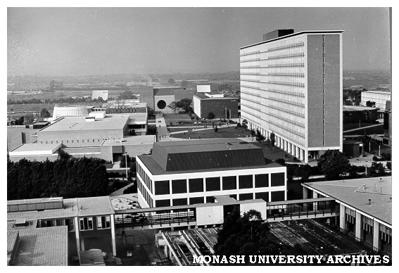 Forum looking east with Biomedical Library in foreground