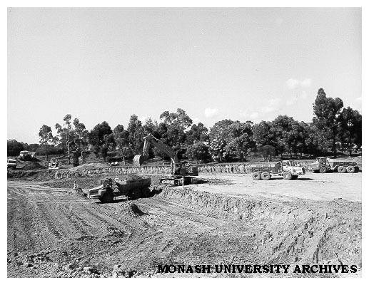Earthmoving for proposed lake at northeast corner of campus