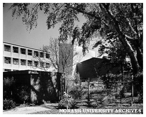 Education building (left), viewed through children's play area with Alexander Theatre in background