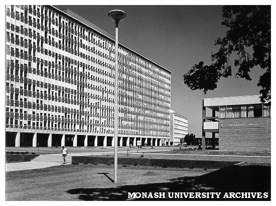 Humanities building with University Union at right