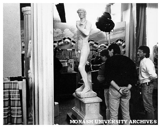 Menzies building foyer filled with props for use in Crawford Production 'All the Way'