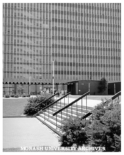 Menzies building, with lower entrance to Law school in foreground
