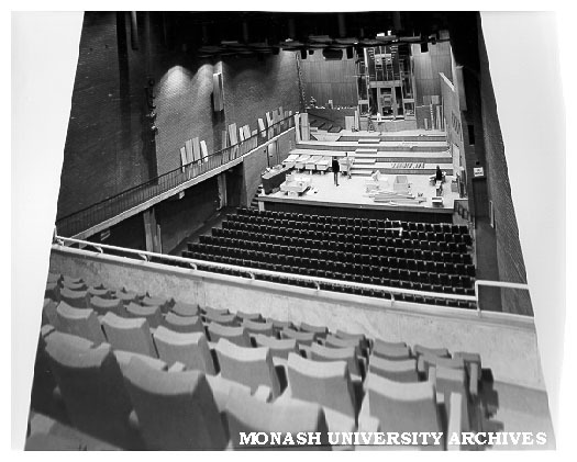 Reconstruction of pipe organ on stage of Robert Blackwood Hall