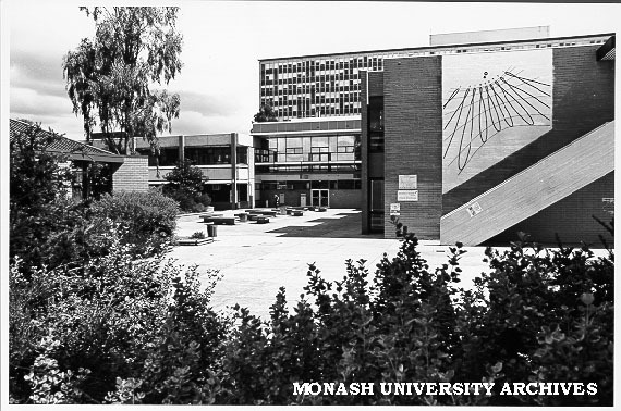 University Union with Carl Moppert sundial at right and Arts and Crafts Centre at left