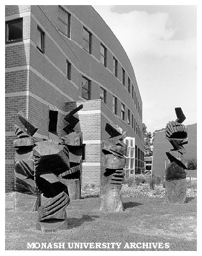 Sculptures outside University Gallery by artist Lyn Moore