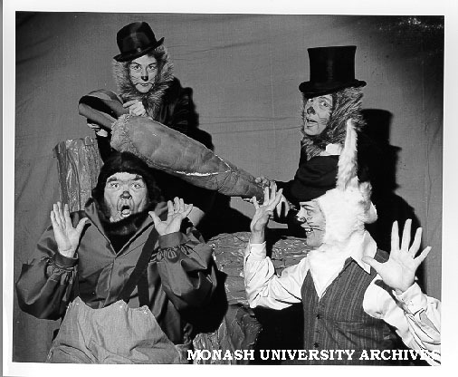 Cast members of 'The Adventures of Brer Rabbit' with John Cousins (right) as Brer Bear