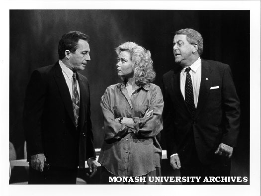 Scene from 'Brilliant Lies'. Chris Betts (left), Christine Amor (centre) and Peter Adams