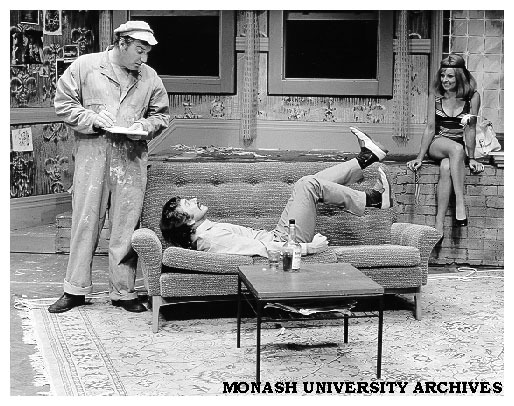Scene from 'Witness'. Colin Hughes (left) as Window Washer, Ron Owen (centre) as Young Man and Judith Roberts (right) as Miss Preston