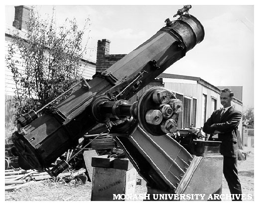 Telescope constructed by Mr L. Jeffree at Bendigo. Ray Horan at right.