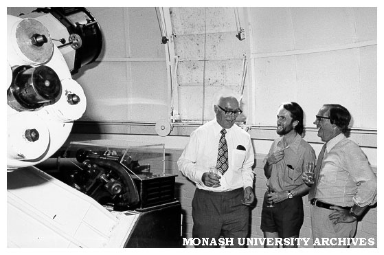 Dr Louis Matheson and guests inside Monash Observatory following opening ceremony. Deane Blackman (right)