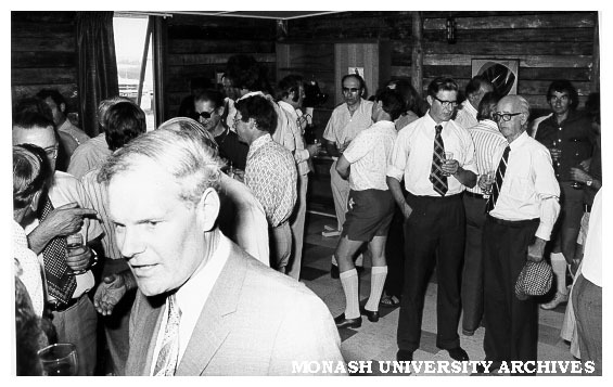 Guests in Bush Haven cabin at Mt Burnett, following opening of Monash Observatory