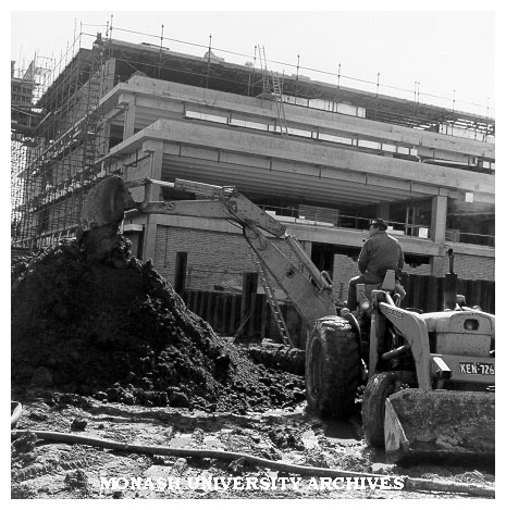 Laying foundations of Phillip Law building, Caulfield Institute of Technology
