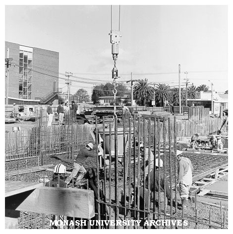 Laying foundations of Phillip Law building, Caulfield Institute of Technology