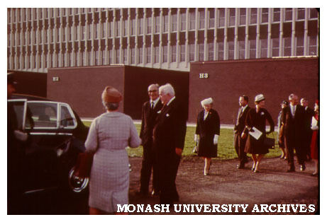 Sir Robert Menzies and guests after opening of Menzies building