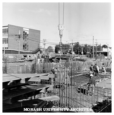 Laying foundations of Phillip Law building, Caulfield Institute of Technology