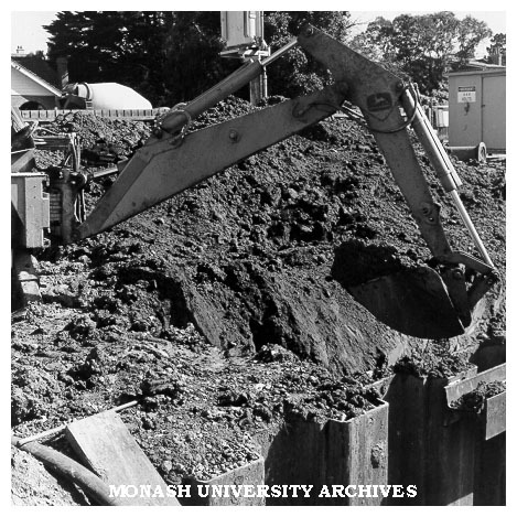 Laying foundations of Phillip Law building, Caulfield Institute of Technology