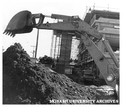 Laying foundations of Phillip Law building, Caulfield Institute of Technology