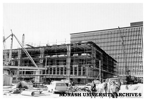 Law building under construction with Menzies building in background