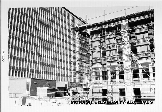 Law building under construction with Menzies building in background