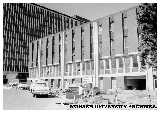 Law building under construction with Menzies building in background