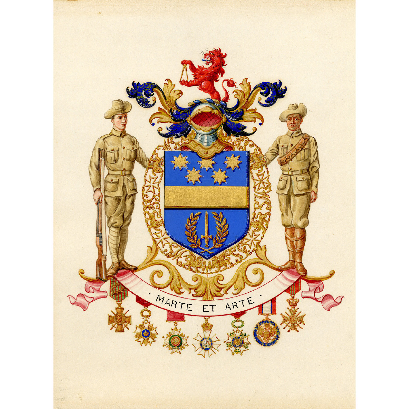 Drawing of Coat of Arms  [Note on reverse initialled by Sir John Monash, dated 18 May 1930]