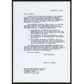 A letter from Ambassador Jeldres to the Australian Minister for Foreign Affairs bringing to his attention a copy of the open letter addressed by Prince Sihanouk to the International Conference on Kampuchea.