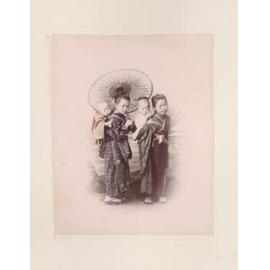 Two young girls carrying infants