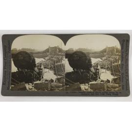 Tangled ruins of Marne Bridge blown up by Germans and Red Cross train wreck