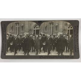 Clemenceau, Wilson and Lloyd George leaving Palace of Versailles after signing peace treaty