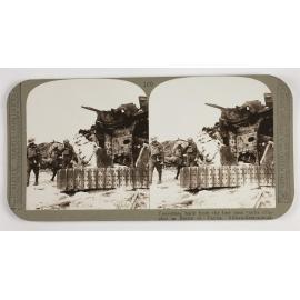 Casualties back from the line pass tanks crippled in Battle of Tanks, Villers-Bretonneux