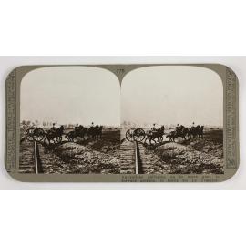 Australians galloping up to move guns to forward position, in battle for Le Transloy