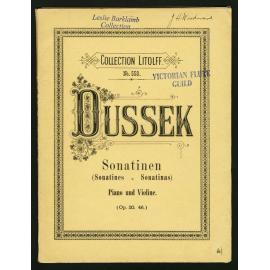 Sonatines faciles pour piano et violon, op. 20 & 46 / de J.L. Dussek ; revues et doigtées par Louis Köhler & L. Winkler.