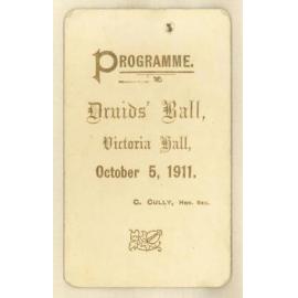 Programme. Druids' ball, 5th October 1911