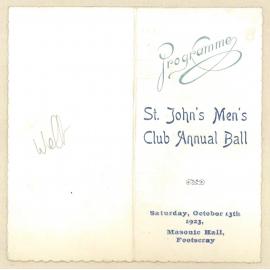 Programme. St. John's Men's Club annual ball, 13th October 1923