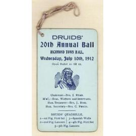Druids' 20th annual ball, 10th July 1912