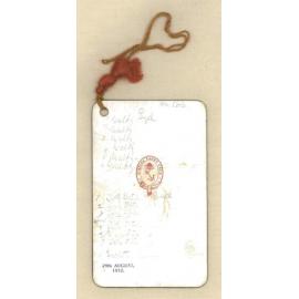 Dance card, 29th August 1912