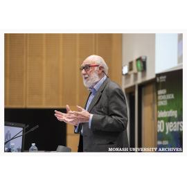 Emeritus Professor Dexter Irvine speaking at 60th anniversary event for the School of Psychological Sciences