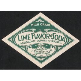 High Grade Lime Flavor & Soda. Artificially colored & flavored. Manufactured J.Bartlett & Co., Rushworth & Tatura