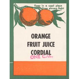 Orange Fruit Juice Cordial. One cal. Keep in a cool place away from light.