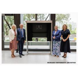 Dr Elizabeth Finkel, Dr Alan Finkel, Chancellor Dr Megan Clarke and Vice-Chancellor Professor Sharon Pickering at the naming of the Alan Finkel Building for Technology and Design