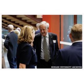 Vice-Chancellor Sharon Pickering and Emeritus Professor Richard Larkins speaking at the naming of the Alan Finkel Building for Technology and Design